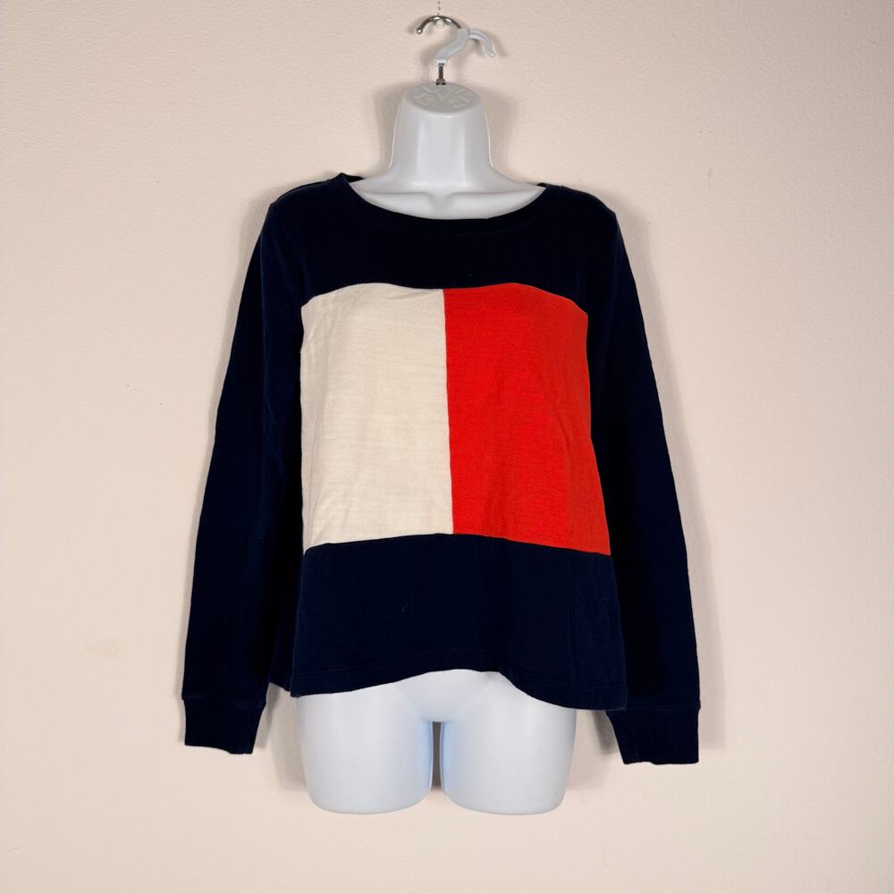 Tommy Hilfiger Big Flag Crewneck Sweatshirt Navy Red White Size S